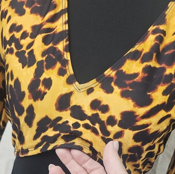 ICONSWIM Other - ICONSWIM Leopard Print V-Neck Top with Black Mesh Sleeves